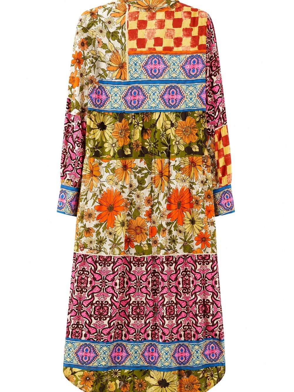 Free People Jackie Maxi Shirt Dress S Patchwork Floral Checkerboard Button Front - Picture 4 of 12